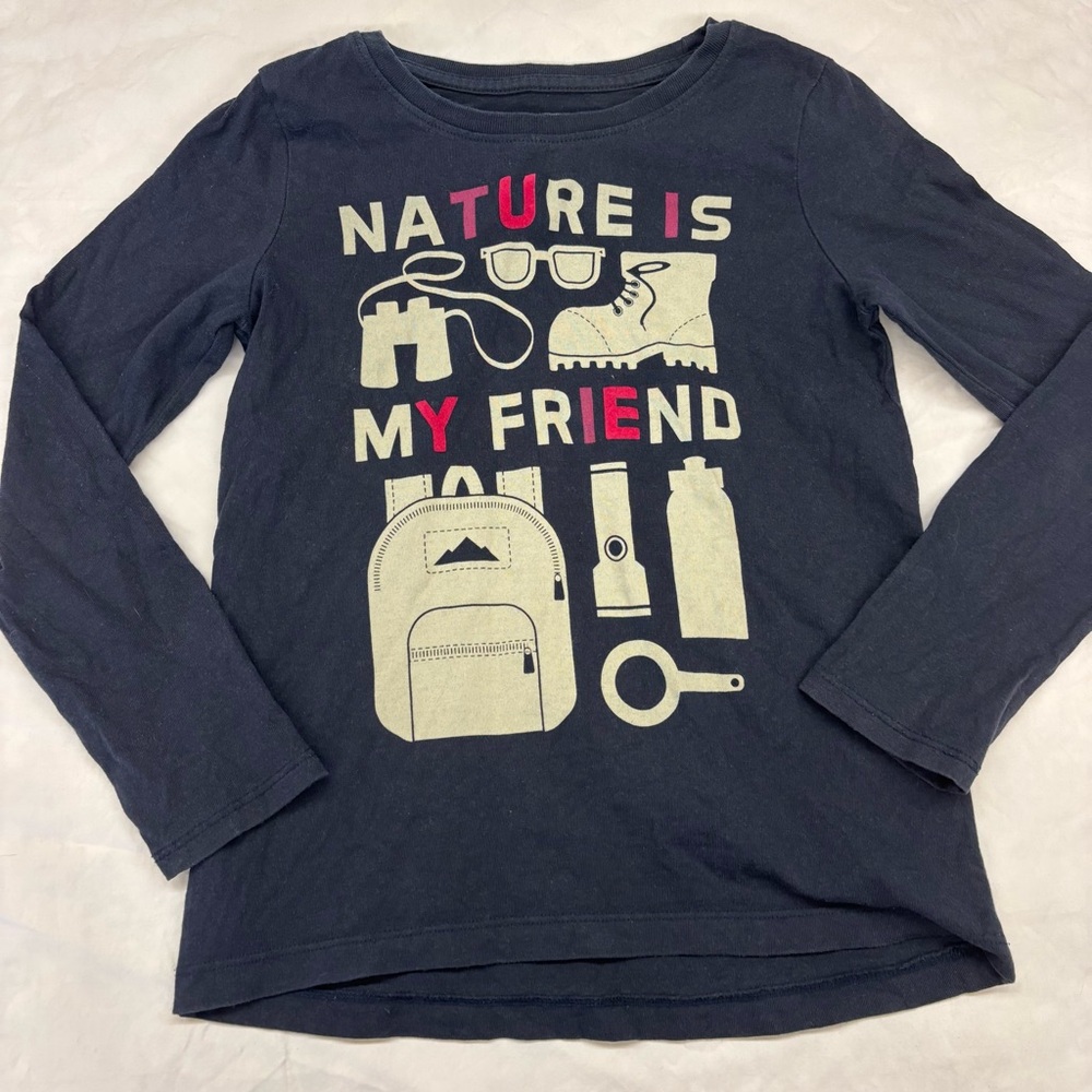 Tea Collection Kids Nature Graphic Long Sleeve Shirt Navy Size 7‎ VGUC Outdoors